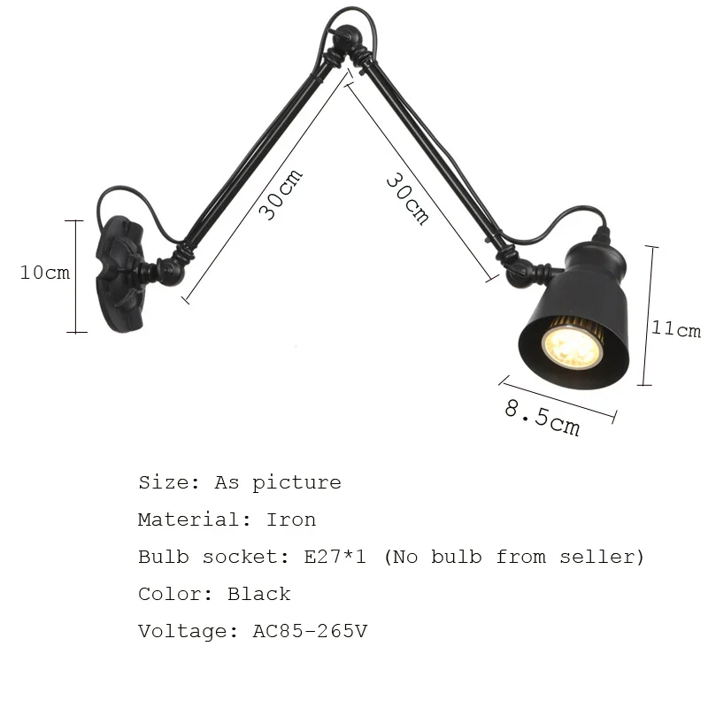 Imagem -05 - Americano Ajustável Preto Lâmpada de Parede Holofotes Lanternas Café Estudo Cabeceira Quarto Luminária Parede Ferro Dobrável