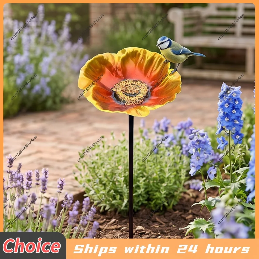 4 Pack Bee Watering Station Decorative Bowl Bird Bath Garden Stake Flower Colorful Lawn Stake for Outdoor Yard Lawn Decoration