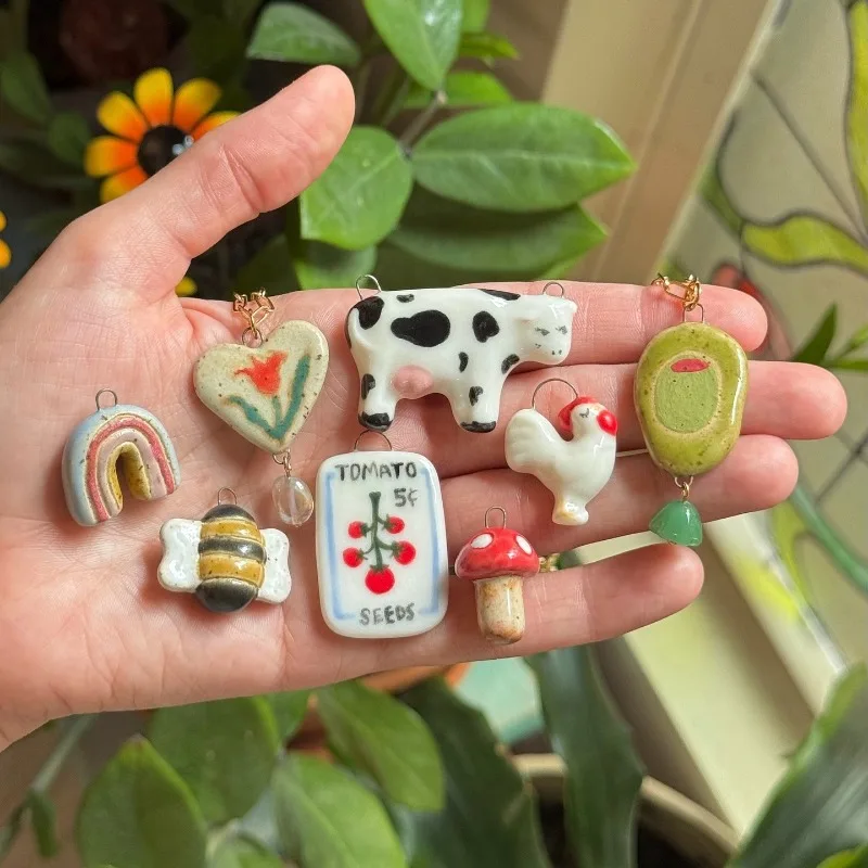 

New Cute animal patterns spotted cow zebra tiger parrot house 18K gold-plated stainless steel DIY fashionable necklace Xmas Gift