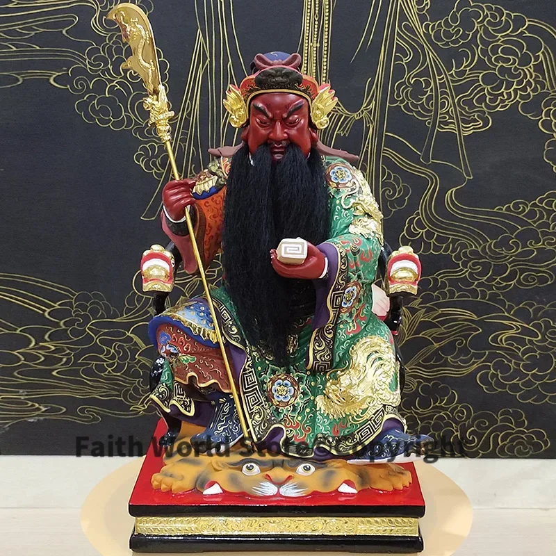 Asia God of wealth High grade Wood carving color painted CAI SHEN GUAN GONG ER YE Buddha Sculpture Home SHOP Talisman Large