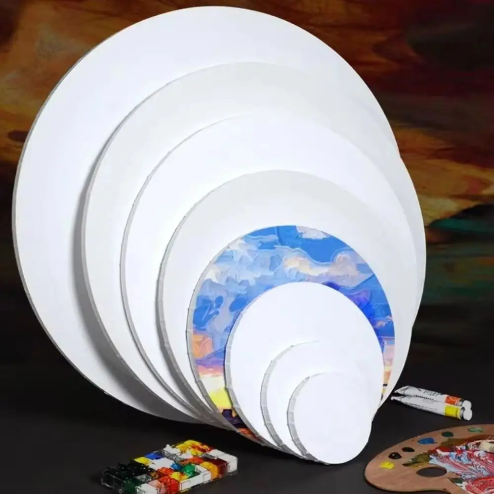 1Pcs Stretched Canvas Frame Round Painting Canvas Pure Cotton Watercolor Oil Board Drawing Panels Art Supply Blank