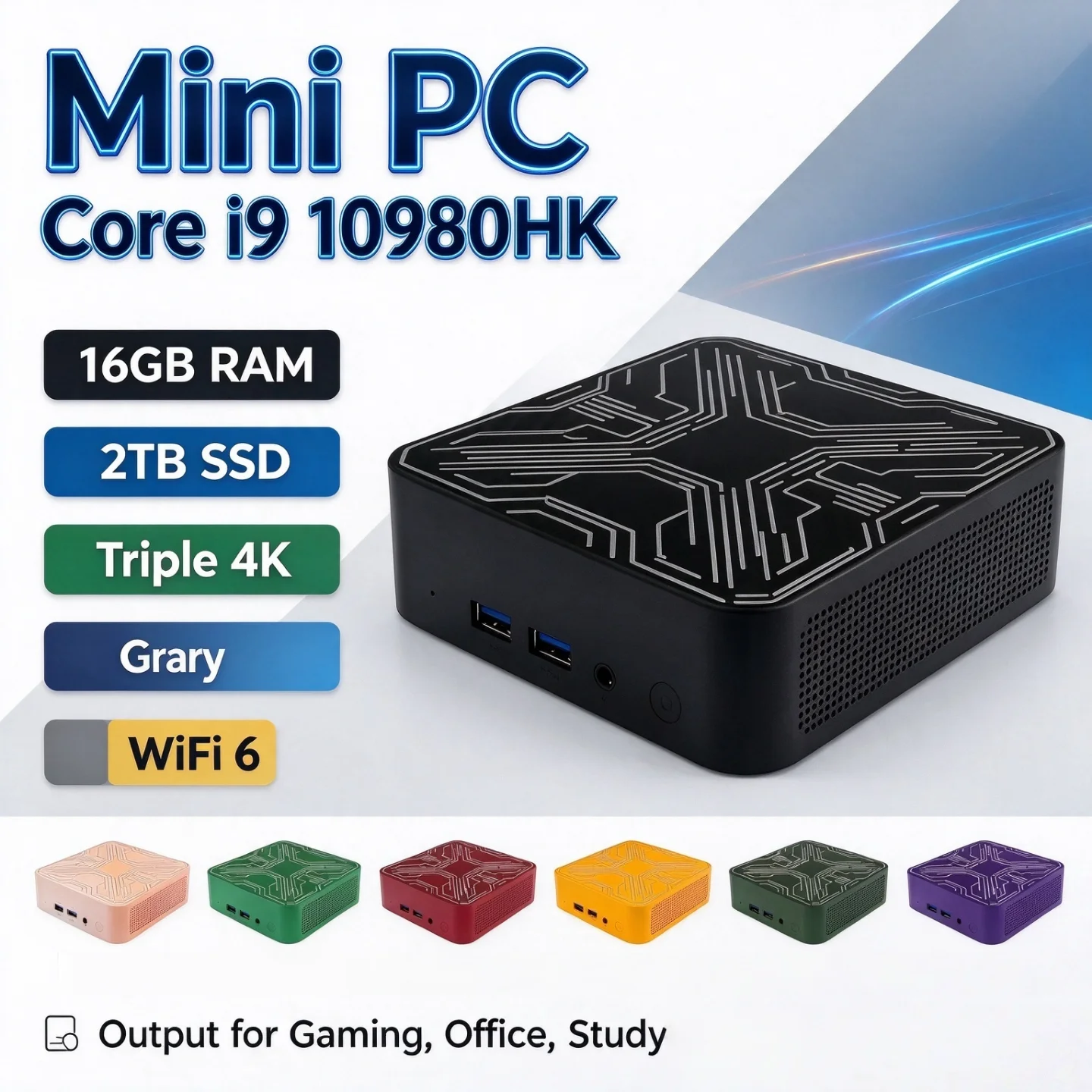 Portable Mini PC Intel Core i9 10980HK 2026 Ultra Compact 16GB M.2 NVMe SSD Triple 4K WiFi6 Silent Cooling Office Home Desktop