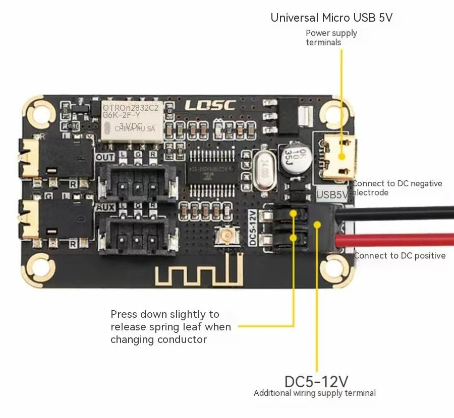 Placa De Decodificação Bluetooth para Modificação DIY, Som Do Altifalante, Estéreo MP3, Receptor De Áudio, Módulo, Adequado Para Entrada AUX, DC 5V-12V