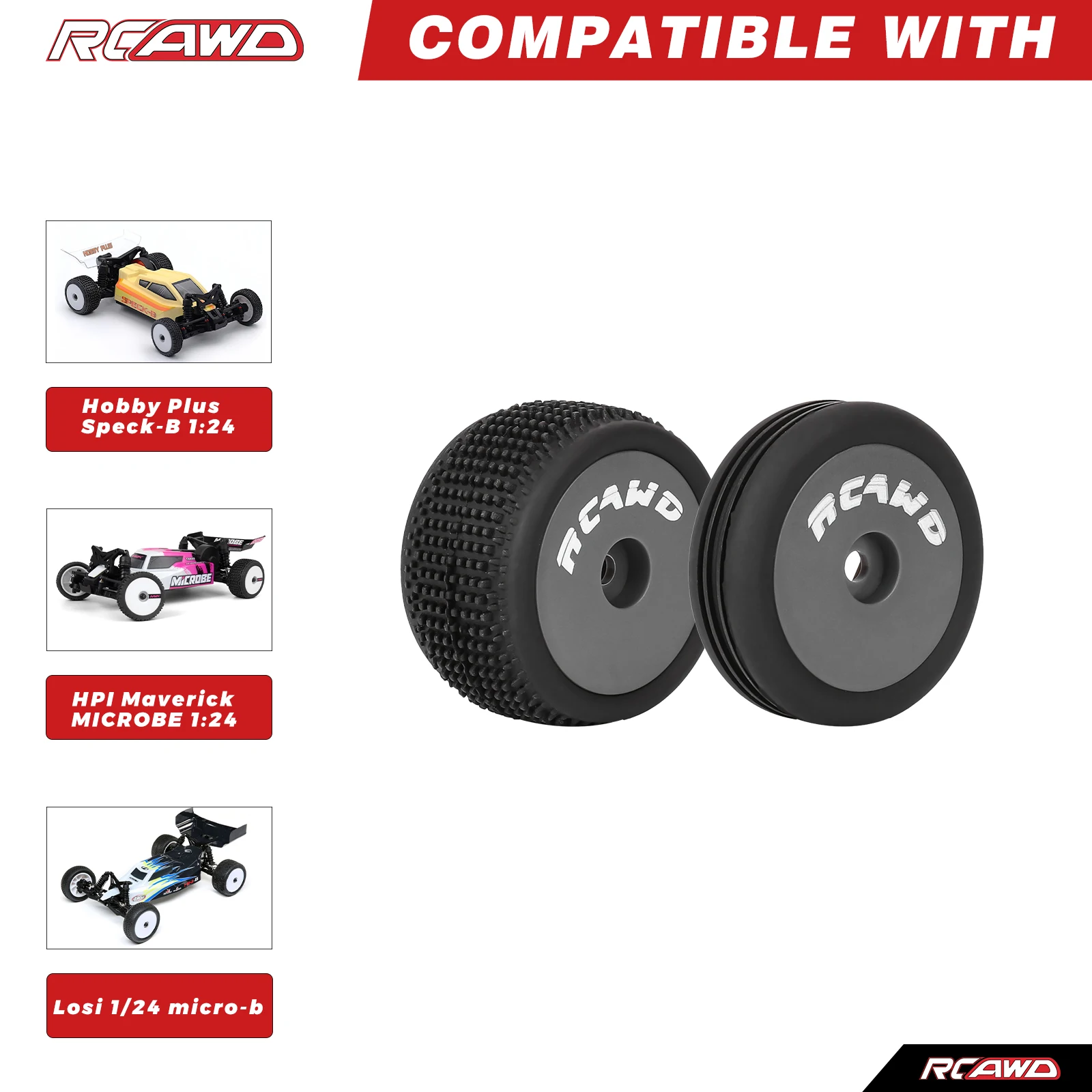 RCAWD-rueda de neumáticos precortada, 4 Uds., para Losi 1/24 Micro-B Hobby Plus Speck-B HPI Maverick MICROBE, actualización de cubo cerrado hexagonal de 7mm