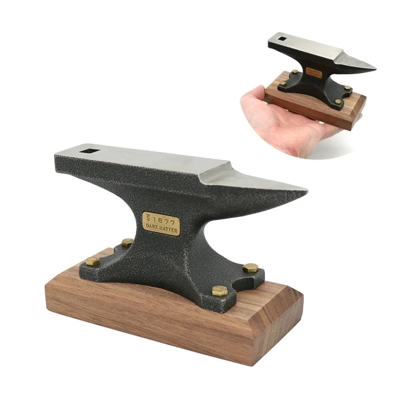 Portable Horn Anvil Alloy Steel Forming Work Surface Bench Tool Metal Beat Pad With Walnut Base For Gold Silver Jewelry Making