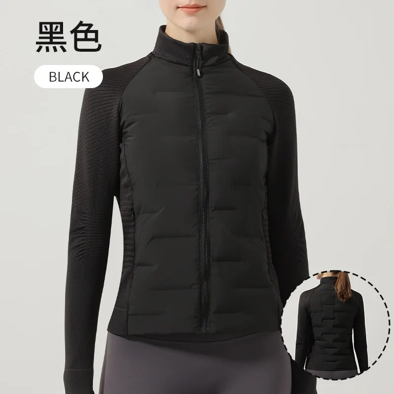 سترة نسائية رياضية من White Goose Down، دافئة، خفيفة للغاية، تنحيف، معطف للجري واللياقة البدنية بدون خياطة