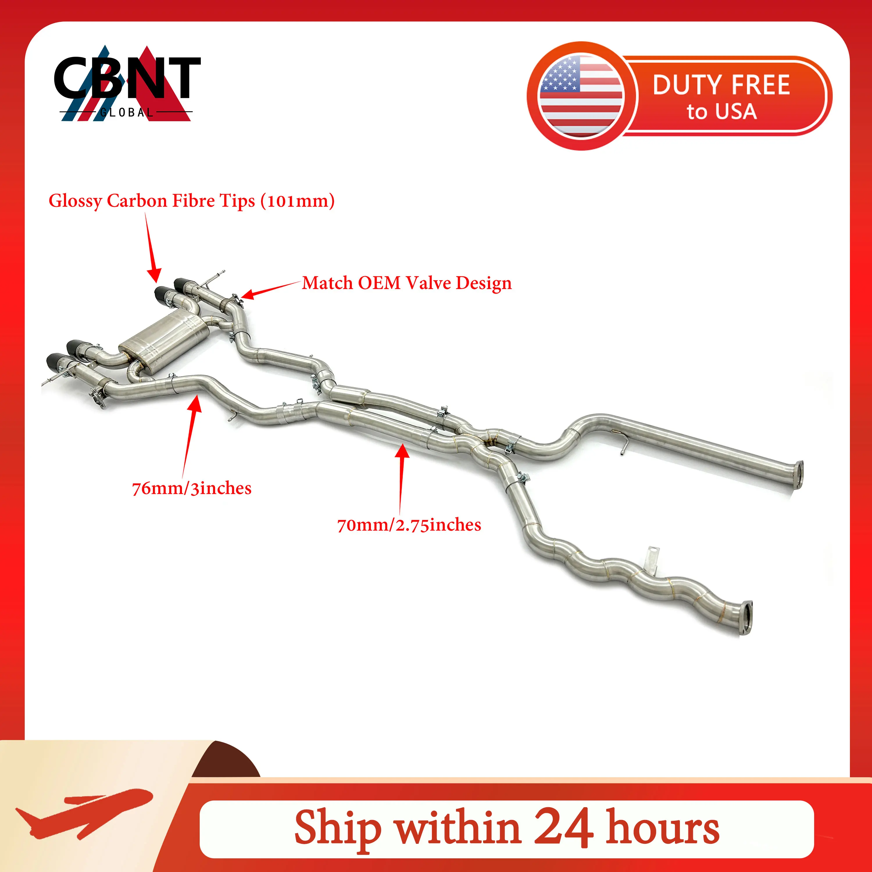 

CBNT Catback with Valve Muffler for BMW S58 G80 M3 G82 M4 3.0T Valvetronic Equal Length Middle Pipe Exhaust System Exhaust Tips