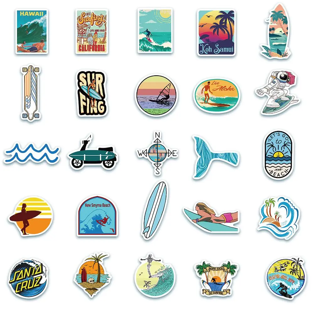 10/50PCS Cool Hawaii Summer Beach Surfing Stickers DIY Surfboard Laptop Phone Luggage Notebook Graffiti Surf Sticker Decals Toy