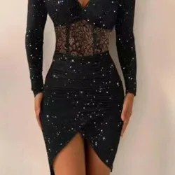 2024 Spring Summer New Women's Clothing Pure Color Tight Sexy Sheath Dress off-Shoulder Shiny Dress