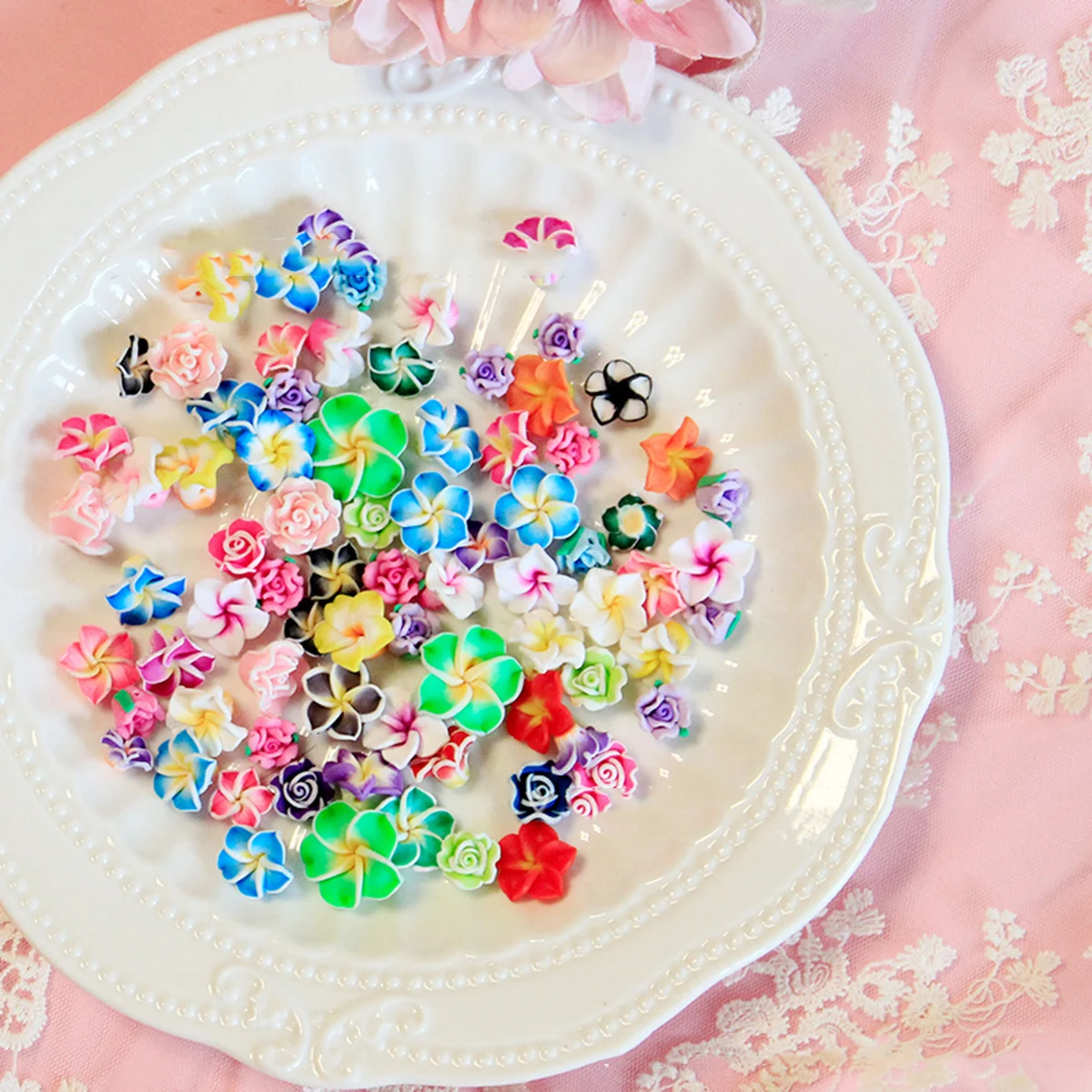 

50pcs Soft Clay Flower Materials Polymer Clay Plumeria Diy Decor For Phone Case Headdress Hair Barrettes Wedding Party