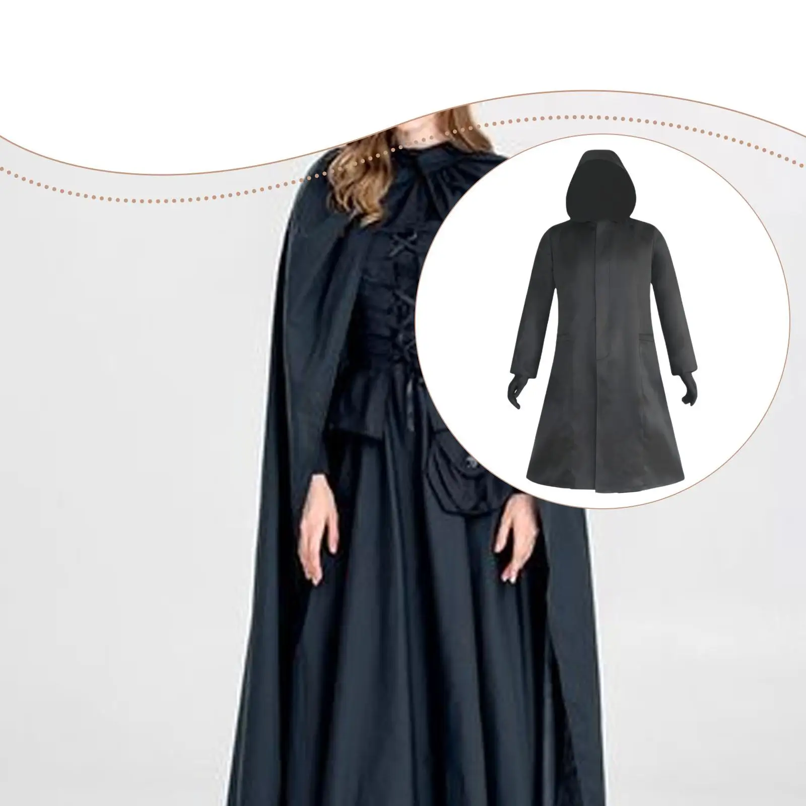 

Halloween Costume Jacket with Gloves Windbreaker Black Cloak Hooded Poncho Outfit for Fancy Dress Masquerade Role Playing