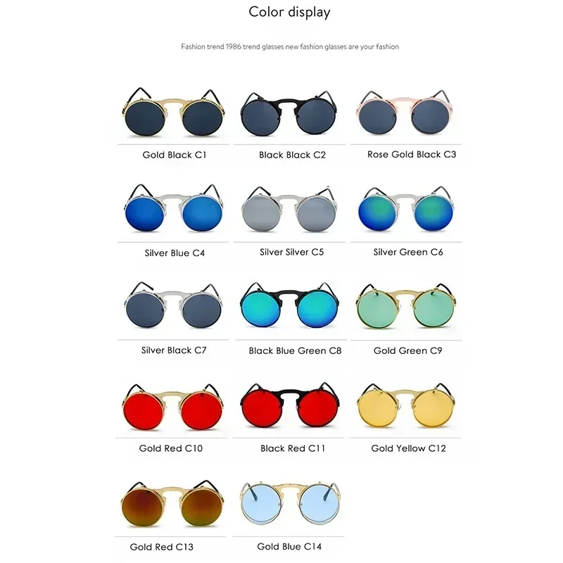 Vintage Round Flip Up Sunglasses for Men Women Juniors Circle Steampunk Costume Glasses