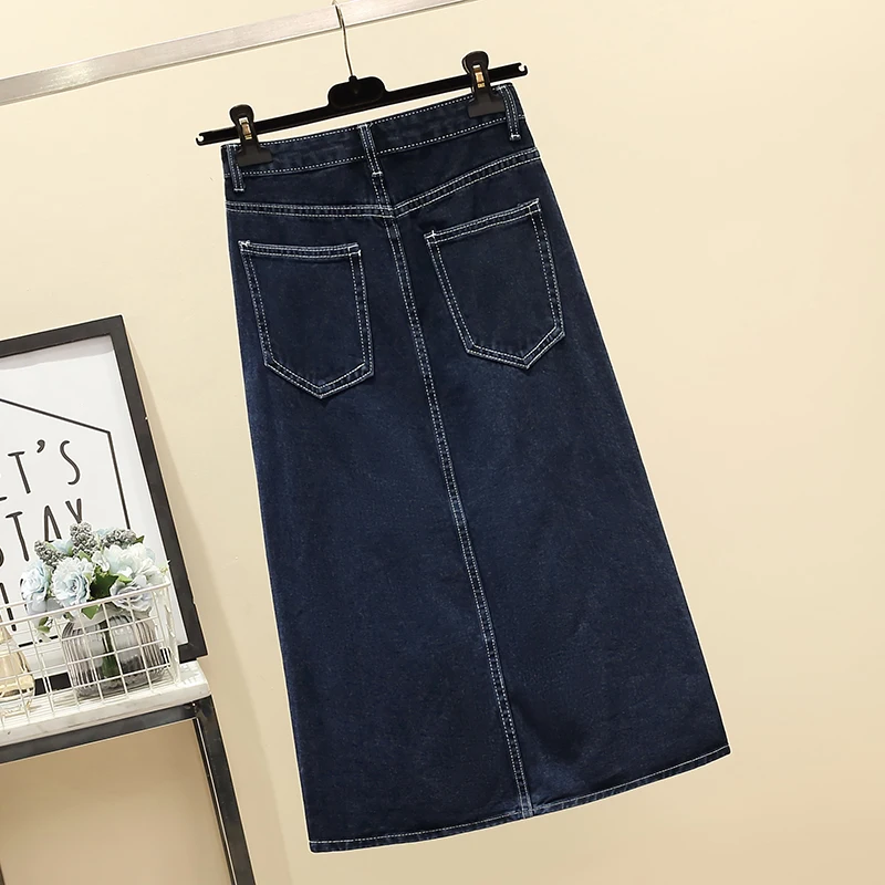 High Waist A-Line Midi Skirt Denim Versatile Split Slimming Summer New Style Korean Version Commute Pure Color Cotton Blend - view 5