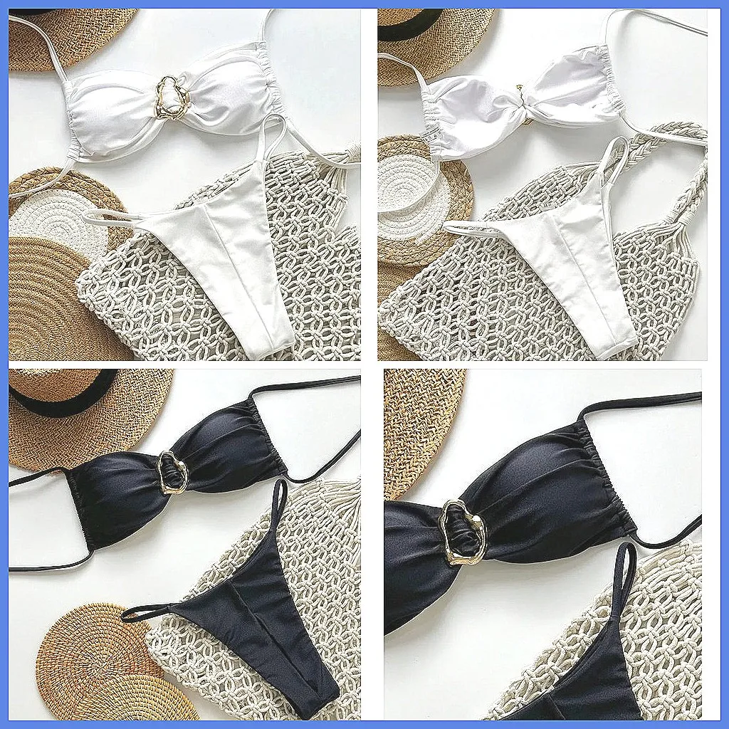 

Sexy Push Up Bikini Set for Women, Brazilian Solid White Swimwear Beach Bathing Suits (Characters: 78)