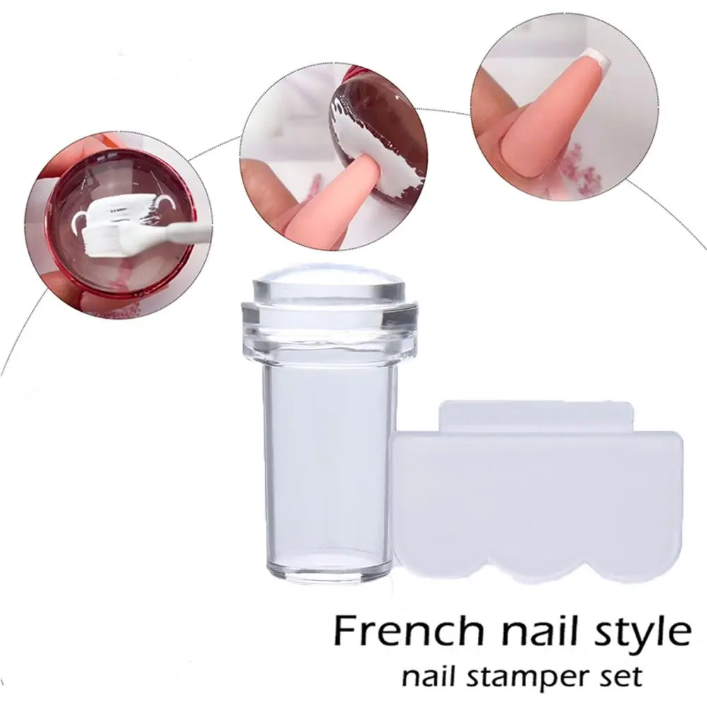 Nail Plate Tools DIY for French Tips Nail Stamper Scraper Set Silicone Transparent Jelly
