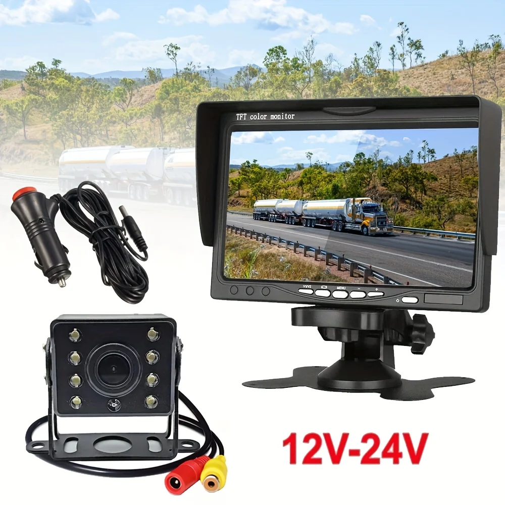 

7" Heavy-Duty Wired CCD Rearview Camera with 8 LEDs -10M RCA Cable, 12V-24V Compatible, Ideal for Motorhomes,Caravans,Buses,RVs