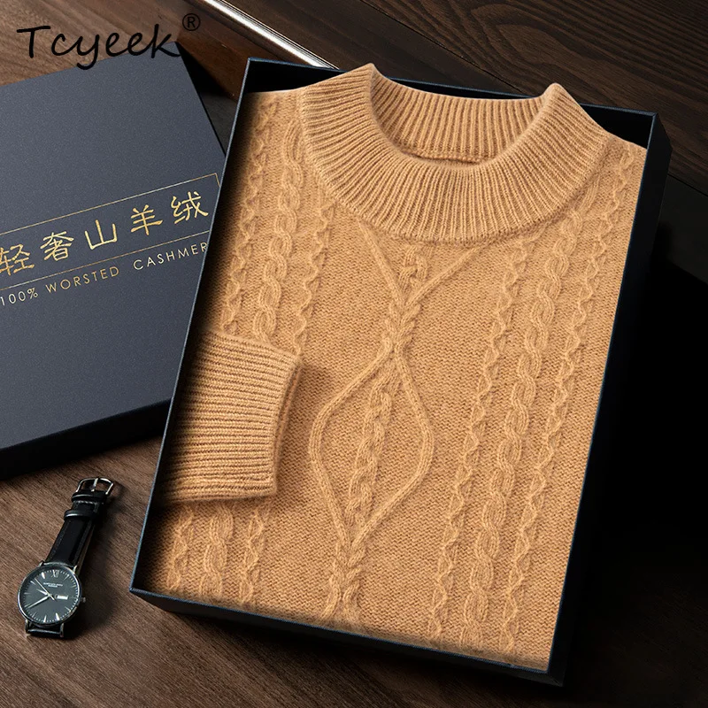Tcyeek, мягкий пуловер из 35% кашемира, мужской воротник с длинным рукавом, деловой повседневный теплый толстый свитер, осень-зима 2024, T47960QC