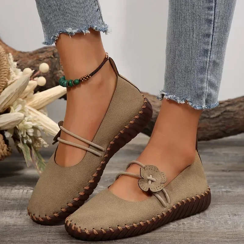 Zapatos informales de suela plana para mujer, calzado cómodo con cabeza redonda, a la moda, talla grande, novedad de verano 2024