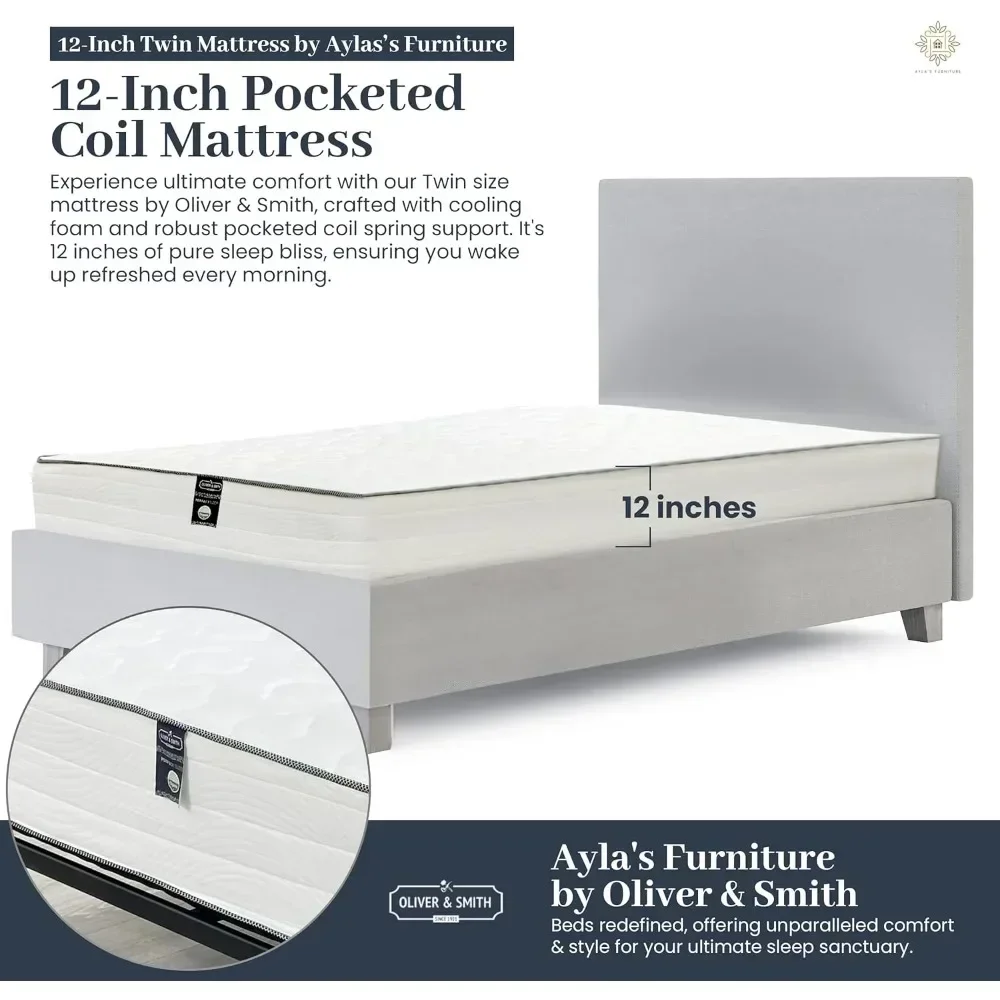 Mattress-12 Inch Cool Memory Foam & Spring Hybrid Mattress with Breathable Cover - Tight Top - Rolled in a Box by Oliver & Smith