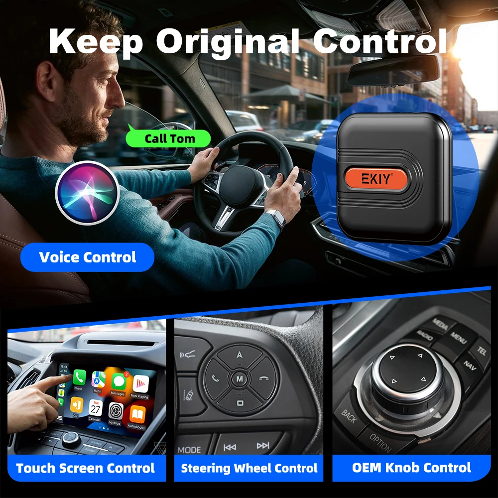 EKIY QCM6125 Ai Box Android 13.0 Adapter bezprzewodowy Carplay Android Auto Multimedia Bluetooth odtwarzacz wideo USB do przewodowego Carplay