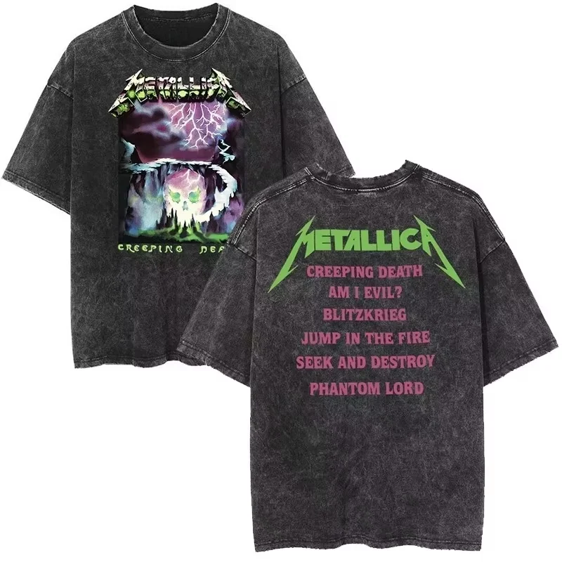 2026 Sommer Seltenes Metallica Rock Band Vintage Washed T-Shirt – Retro High-End Luxus für Damen und Herren Y2K T-Shirts – Detail 6