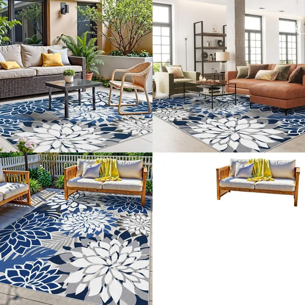 

Multicolored Washable Outdoor Area Rug - Tropical Botanical Floral Design for Patio, Deck, and Backyard