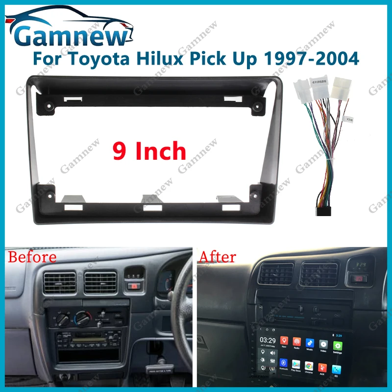 

9 Inch Car Frame Fascia Cable Adapter For Toyota Hilux Pick Up 1997-2004 Android Radio Dash Fitting Panel Kit