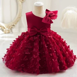 3D Butterfly Party Dress for Girl Christmas Tulle Tutu 1st Birthday Baptism Prom Gown Flower Princess Dress Wedding Kids Clothes