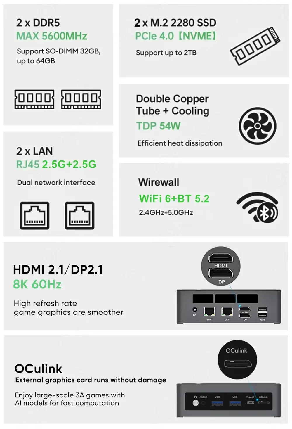 Topton Gaming Mini PC Oculink Ryzen AI 9 HX 370 Ryzen AI 7 PRO 360 USB4.0 2x2.5G LAN 2xPCIe4.0 2xDDR5 NUC Mini Computer WiFi6