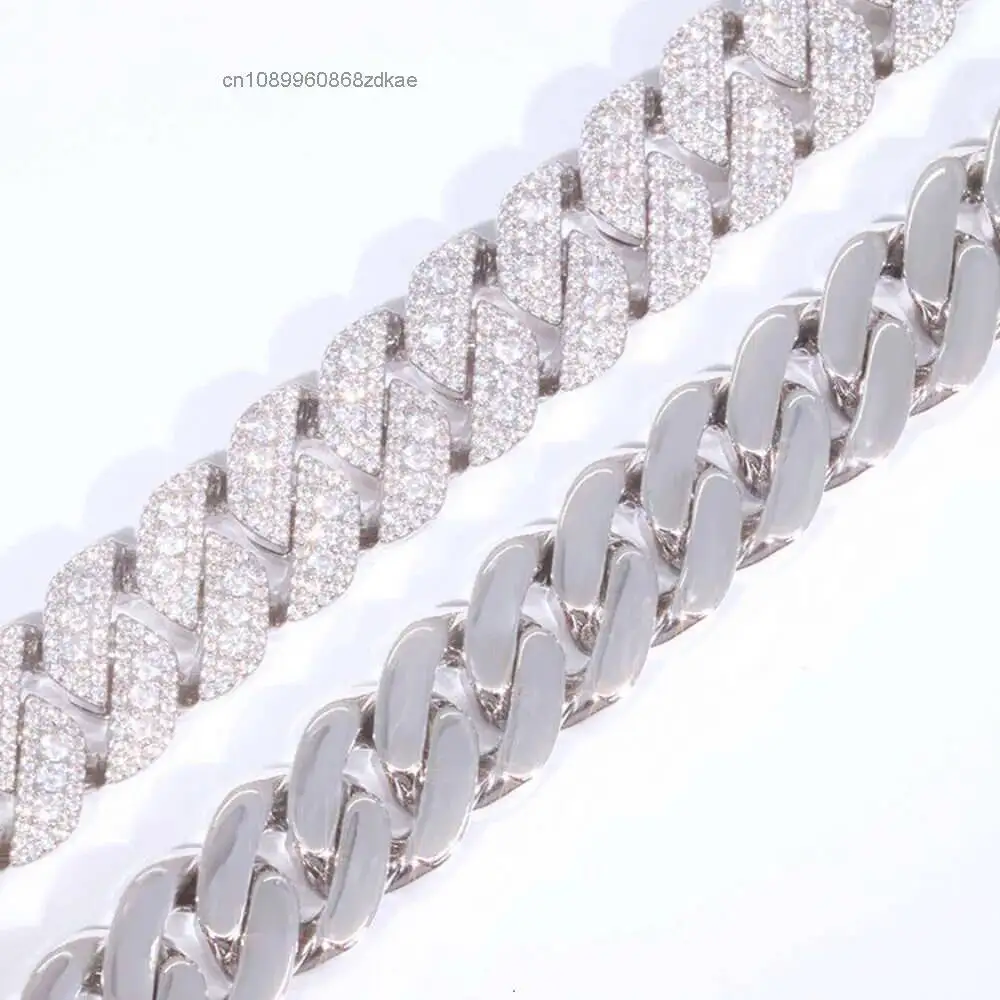 Luxury Bling Hip Hop Chain 16mm Wide Iced Out 925 Silver Necklace Set D/vvs Moissanite Diamond Cuban Link Chain.