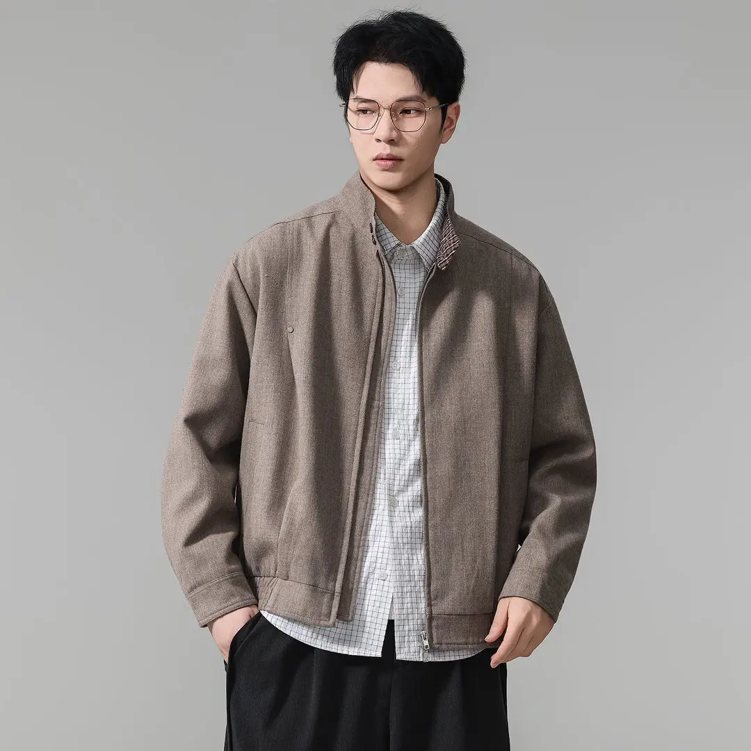 Old Money Vintage Stand Collar Short Cargo Bomber Jacket Men Autumn Loose Casual Commute Jacket Spring Coat Outerwear