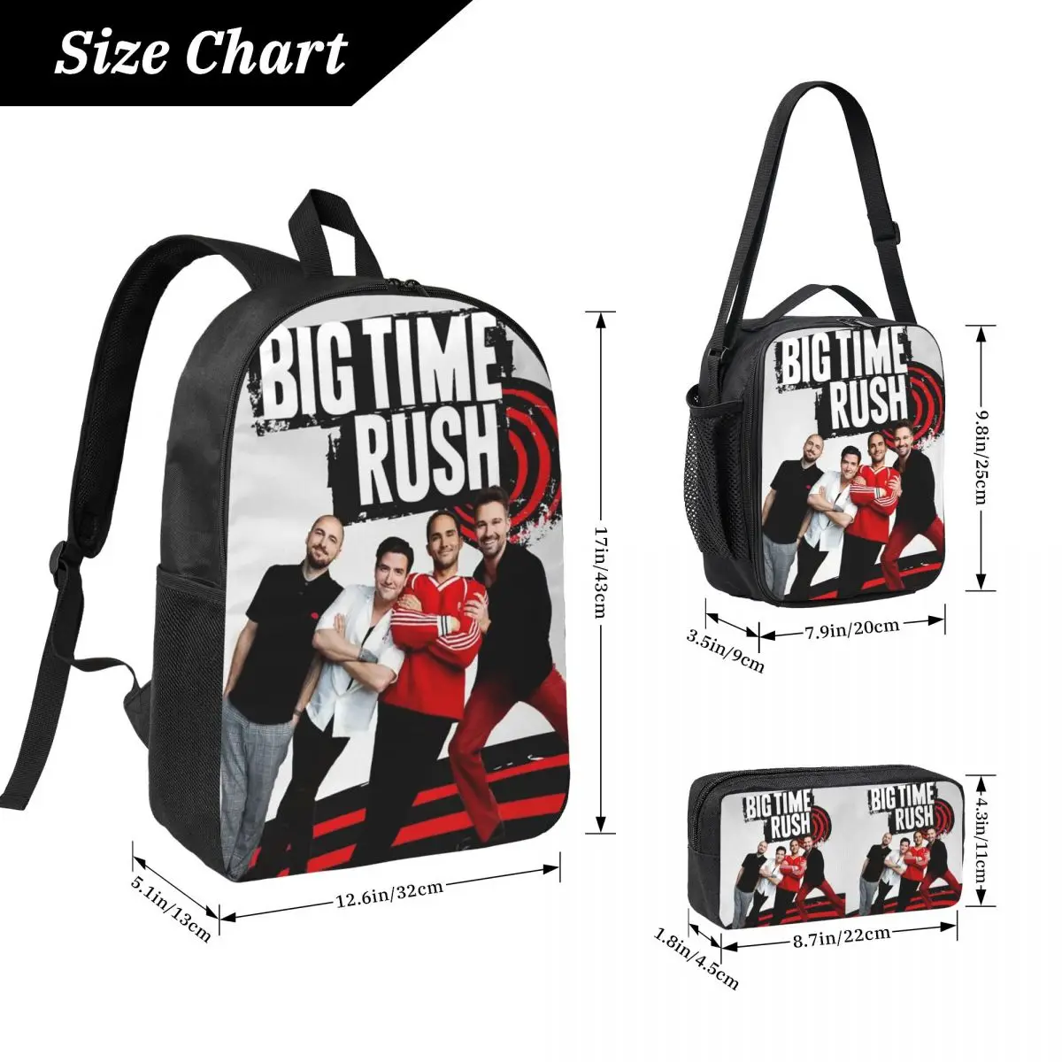 Big Time Rush BTR Band Music Backpack Boys Girls BookBag School Bag Laptop Shoulder Bags 3ps Insulated Lunch Bag Pencil Case