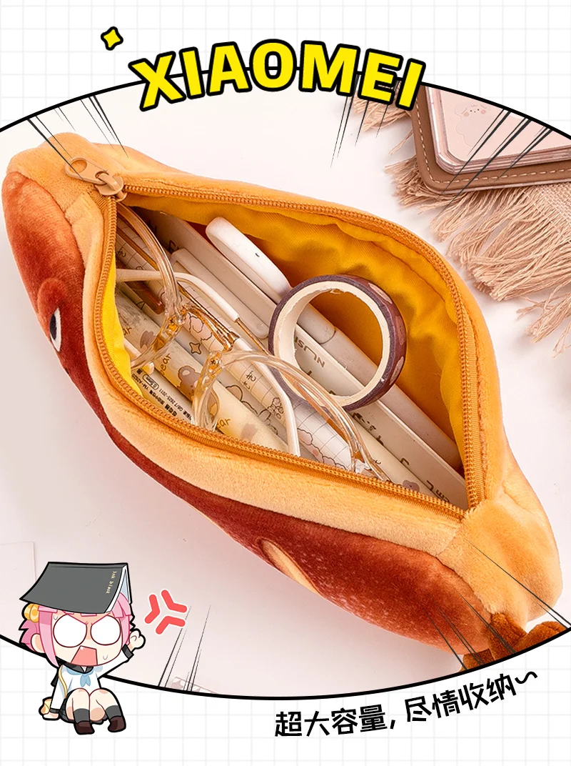 Kawaii Bread Toast Pencil Case Bag for Girls Cute Plush Pen Pouch Box Large Capacity Student School Supplies Korean Stationery