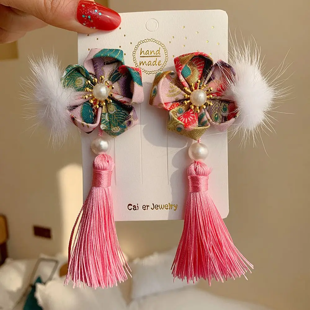 Cute Solid Color Girls Tassel Bells Bowknot Duckbill Clip New Year Hair Accessories Children's Headwear  Hair Rope