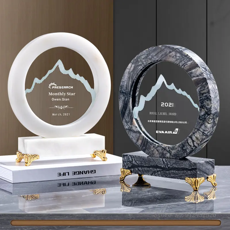 

Creative Marble Crystal Trophy, Customized, Excellent Staff Award, Commemorative Award, Honorable Mountain, High-End, 1Pc