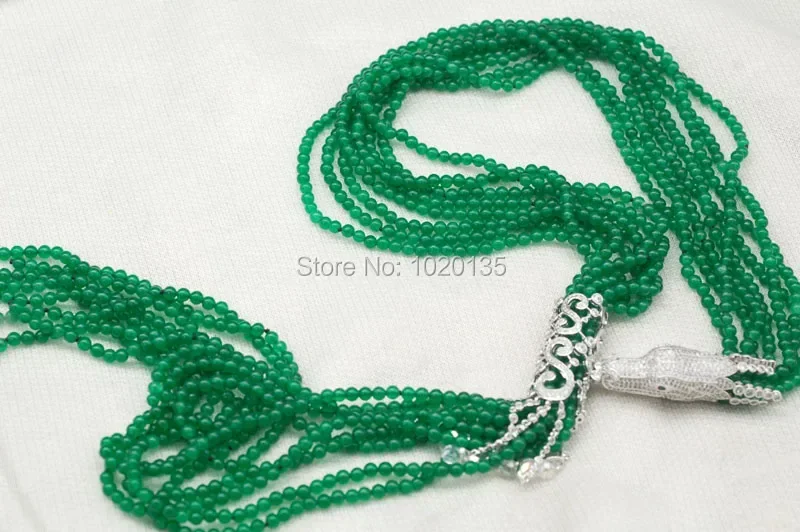 7rows green jade  beads round 4mm necklace 32inch wholesale beads nature dragon clasp gift discount