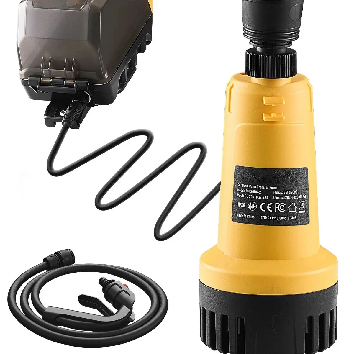 SucceBuy draadloze dompelpomp 528GPH en G3/4" tuinslang compatibel met Dewalt 20V MAX batterij (geen batterij) - afbeelding 2