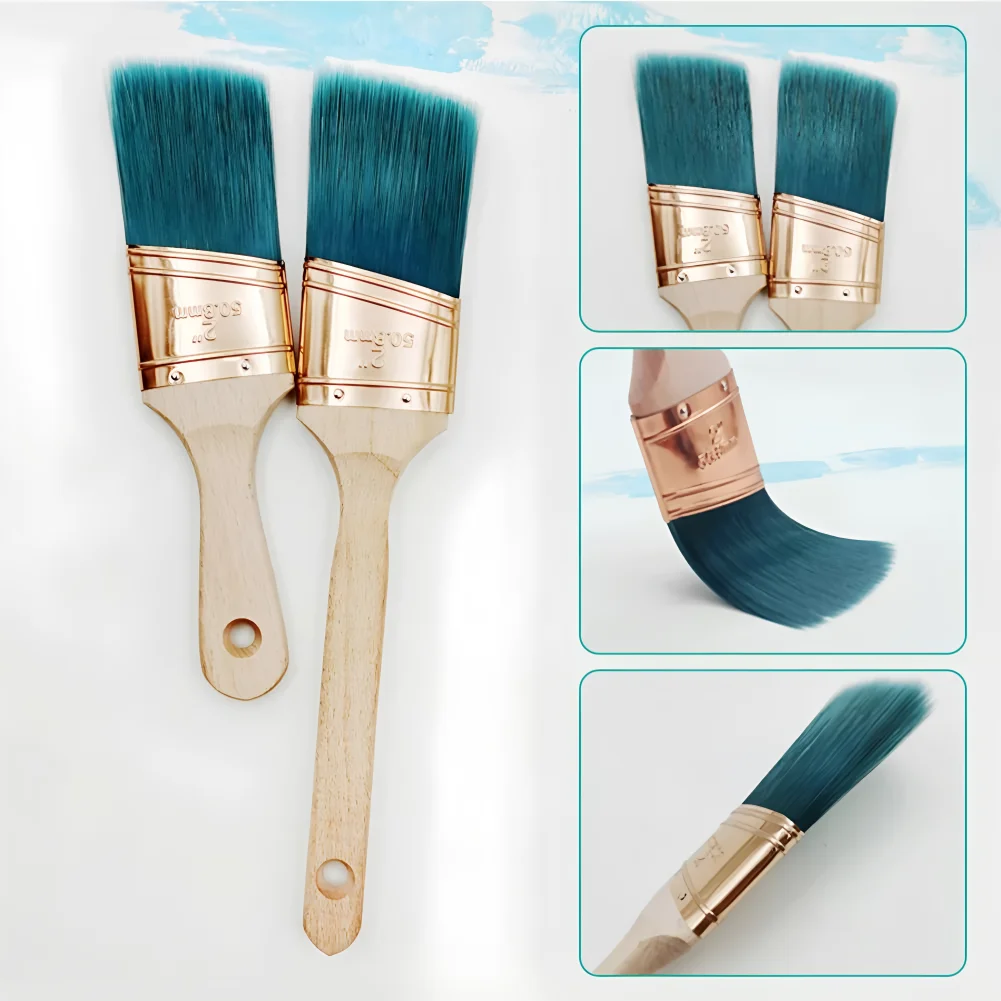 2in Professional Wood Paint Brush Wooden Painting Flat Angled Brush DIY Decorative Tool For Wall Furniture Painting