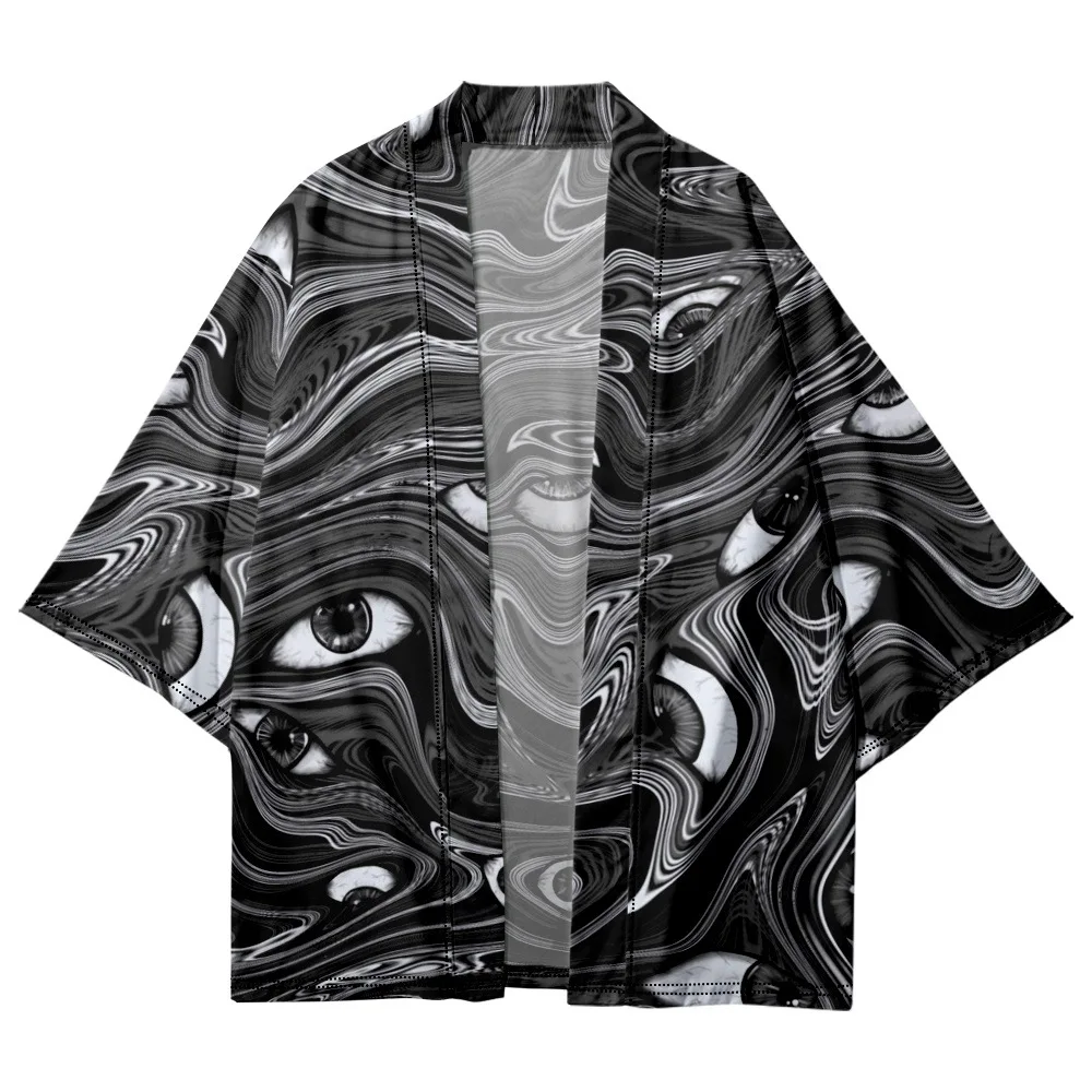 

Distortion Cartoon Eye Printed Men Women Fashion Kimono Beach Shorts Cardigan Japanese Yukata Clothing Harajuku Haori