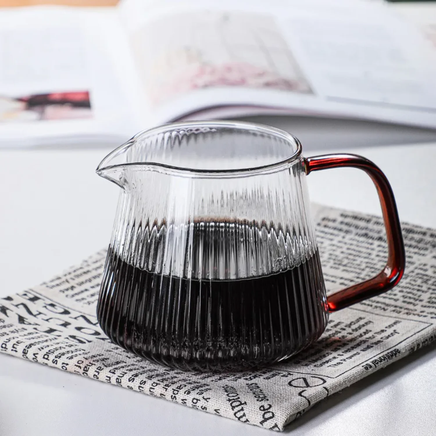 

V-shaped Spout Coffee Teapot Vertical Striped Coffee Pot Practical Glass Coffee Kettle Coffeeware Reusable About 350ml/500ml