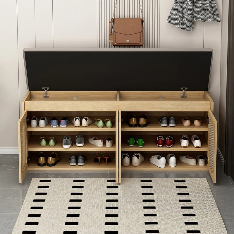 Chinese-style rattan home shoe changing stool, simple and modern door shoe cabinet storage cabinet 2025 new shoe changing stool