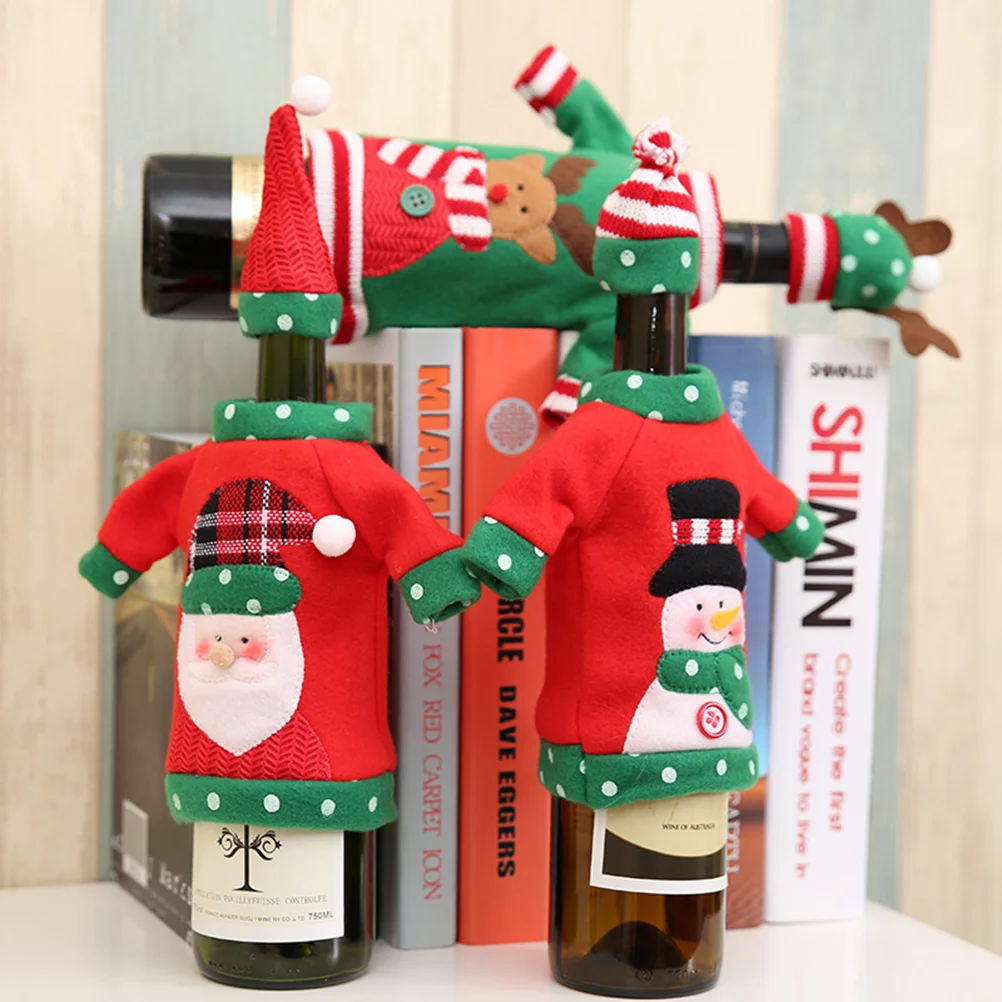 

Santa Claus Pattern Wine Bottle Cover Sweater Red Tear-Resistant Fabric Christmas New Year Home Party Table Decoration Wine