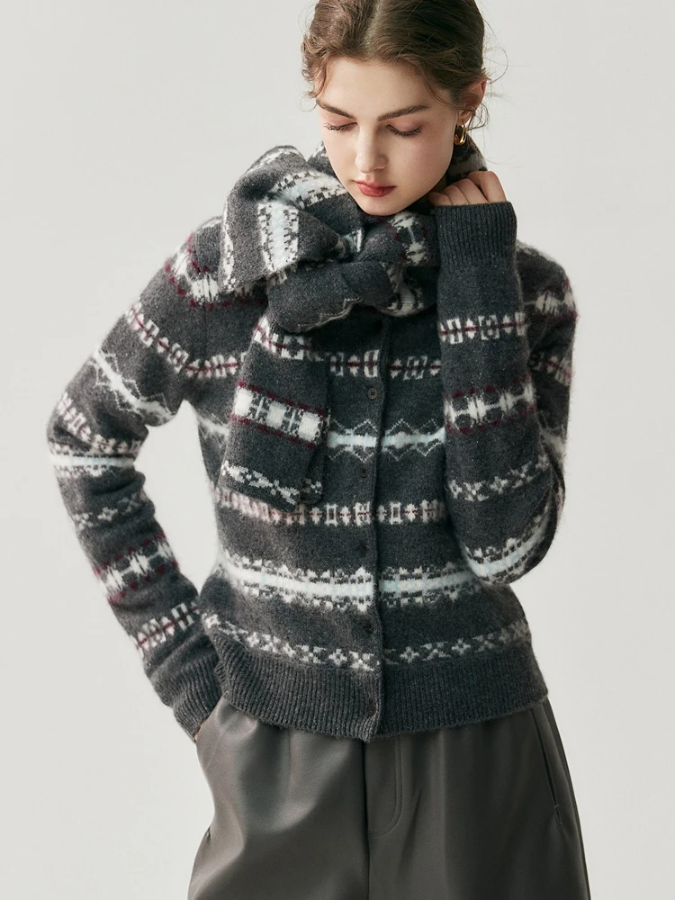 

Women's 100% Cashmere Thick Cardigan Scarf Autumn Winter Vintage Style Striped O-neck Cardigan Cashmere Knitwear Sweater Shawls