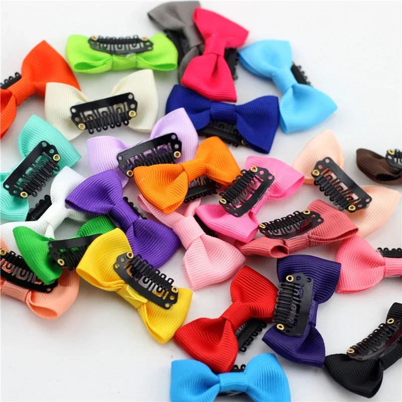 10Pcs Candy Color Baby Mini Small Bow Hair Clips Safety Ribbon Hair Pins Barrettes Children Girls Kids Hairpin Hair Accessories