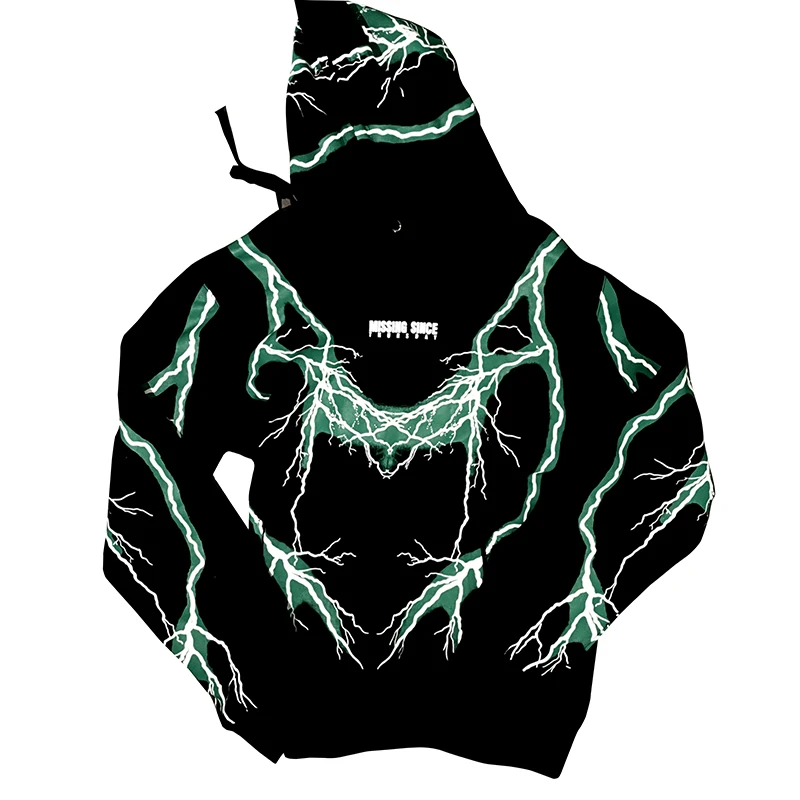 Reflective Lightning Hoodie Missing since Thursday Streetwear Sweatshirt Straight Cut Spring Autumn Youth Fashion Hooded Swea...
