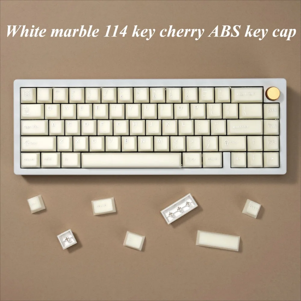 White marble, keycap, cherry ABS material, keycap set is suitable for keyboards such as HI75 61 84 96 98 99 104 F87