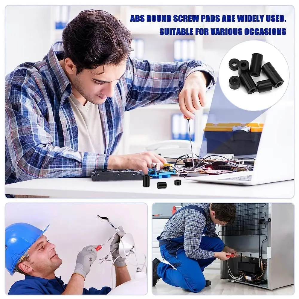 320 Pcs Black Screws Spacers Assortment Kit Nylon Electrical Outlet Switch and Receptacle Spacers Round Spacer Screws