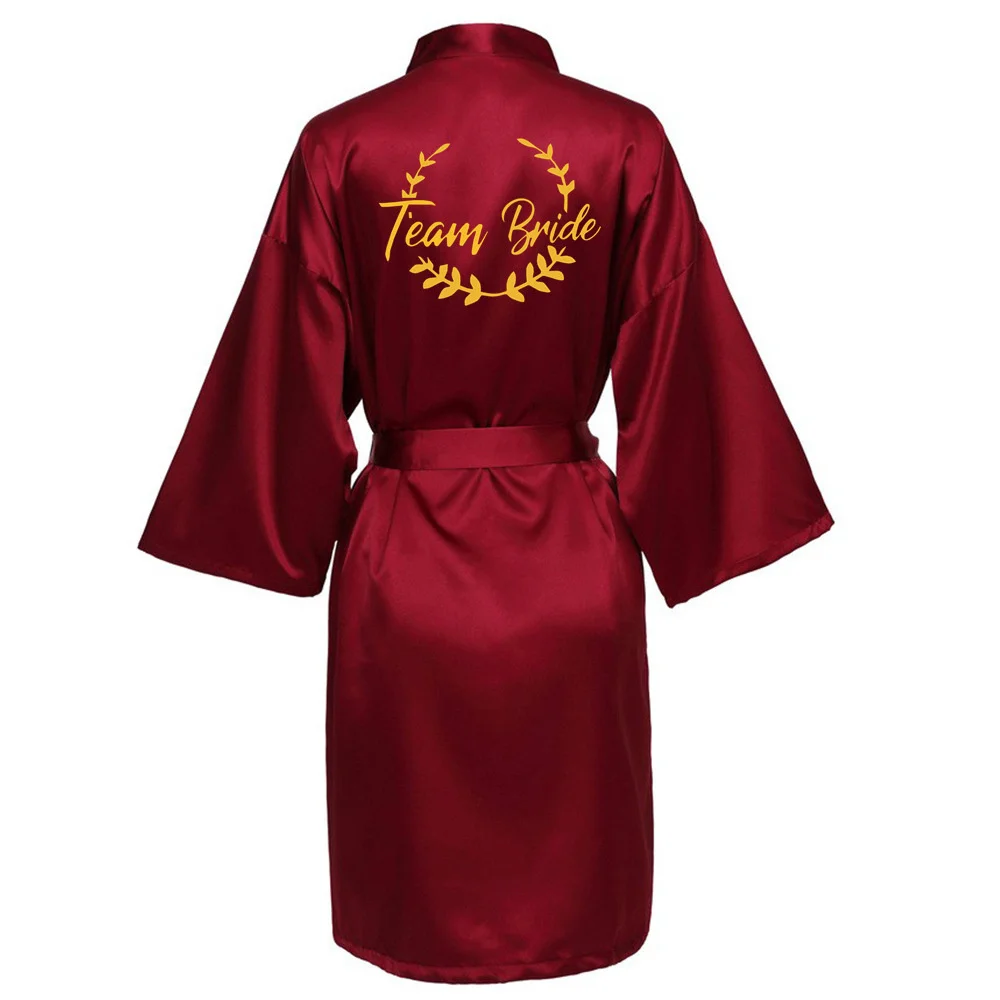 Wedding Party Team Bride Robe With Black Letters Kimono Satin Pajamas Bridesmaid Bathrobe SP008