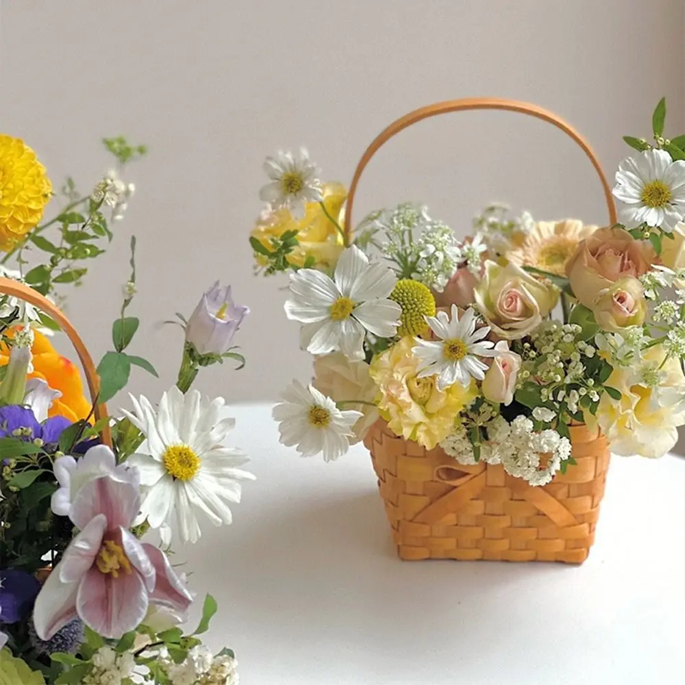 Willow Rattan Bride Flower Basket Hand-Woven Picnic Container Flower Arrangement Basket with Handle Picnic Weaving Basket