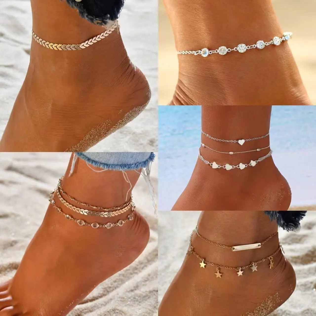 Simple Fishbone Female Anklets Barefoot Crochet Sandals Foot Jewelry Leg Anklets On Foot Ankle Bracelets For Women Leg Chain